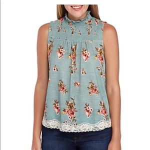 Small Jolt Floral and Lace Shirt. Sleeveless Smock Knit Tank